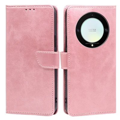 Cell Phone Case for Honor X9a 5G / X40 5G / Magic5 Lite 5G PU Leather Calf Texture Stand Wallet Phone Cover - Rose Gold
