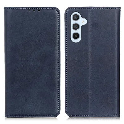 Split Leather Wallet Case for Samsung Galaxy A24 4G (162.1 x 77.6 x 8.3mm) , Flip Book Stand Shockproof Phone Cover - Blue