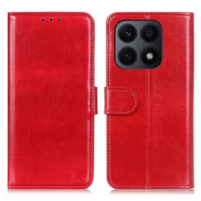Wallet Case For Honor X8a 4G , Flip PU Leather Crazy Horse Texture Stand Phone Cover - Red