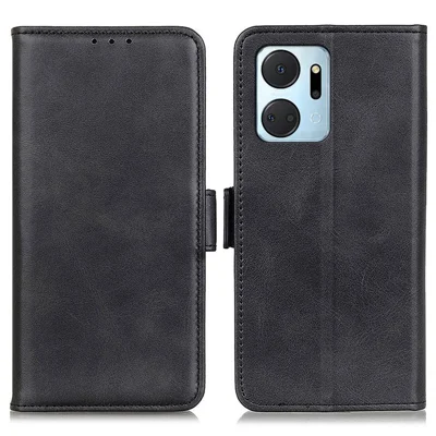 For Honor X7a 5G Cowhide Texture Phone Leather Cover Wallet Stand Phone Case - Black
