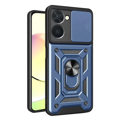 For Realme C33 2023 4G / C33 4G Sliding Camera Design Phone Case PC + TPU Kickstand Protective Cover - Blue