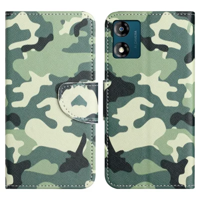 Leather Case For Motorola Moto E13 4G , Pattern Printing Flip Stand Wallet Phone Cover - Camouflage