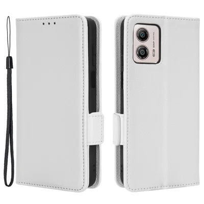 For Motorola Moto G53 5G Phone Cover Wallet Stand Litchi Texture PU Leather Dual Magnetic Clasp Phone Case - White