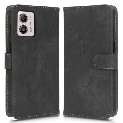 For Motorola Moto G53 5G Leather Phone Case Phone Stand RFID Blocking Wallet Cover - Black