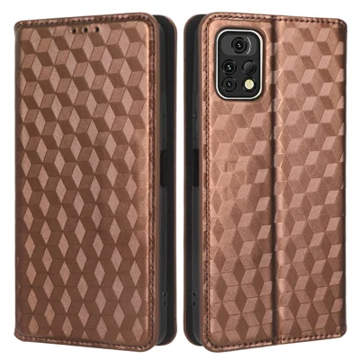 For Umidigi A13 Pro Cell Phone Case Imprinted Rhombus Pattern PU Leather Wallet Anti-Dust Stand Cover - Brown