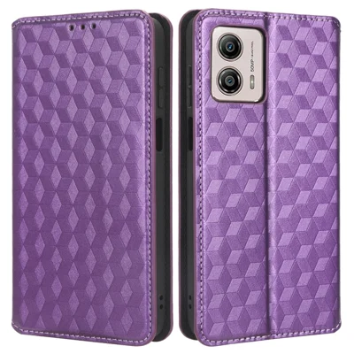 غطاء هاتف بتصميم معين مع محفظة من جلد PU بحجم رومبوس لهاتف Motorola Moto G73 5G - أرجواني
