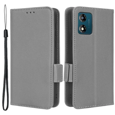 Für Motorola Moto E13 4G Handyhülle Geldbörse Ständer Litchi-Textur PU-Leder Doppelter magnetischer Verschluss Handyhülle - Grau