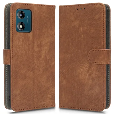 For Motorola Moto E13 4G RFID Blocking Wallet Cell Phone Cover Leather Mobile Phone Stand Case - Brown