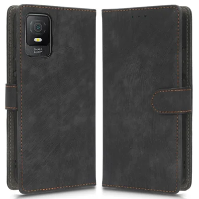 For TCL 403 Wallet Phone Flip Cover Leather Phone Case Phone Stand Shell with RFID Blocking Function - Black