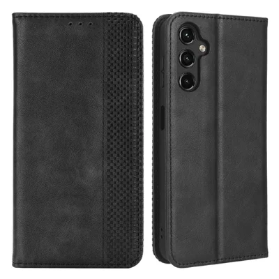 For Samsung Galaxy A14 5G / A14 4G Retro Texture Wallet Leather Stand Mobile Phone Case Phone Cover - Black