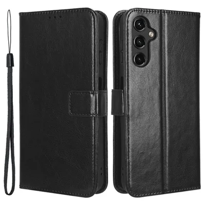 For Samsung Galaxy A14 5G / A14 4G Strong Magnetic Clasp Phone Stand Wallet Cover Crazy Horse Texture Leather Phone Case - Black