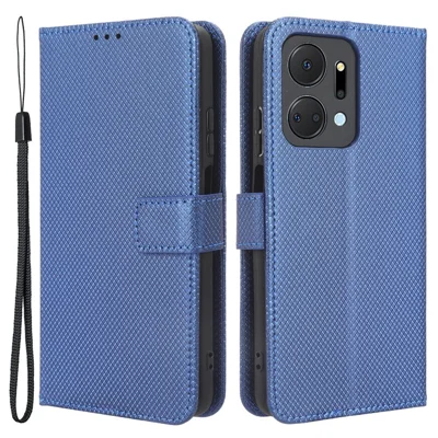 PU Leather Case voor Honor X7a 5G / Play7T 5G Diamantstructuur Wallet Stand Mobiele Telefoonhoes - Blauw