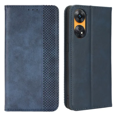 For Oppo Reno8 T 4G Phone Wallet Case Retro Texture PU Leather Stand Cell Phone Cover - Blue