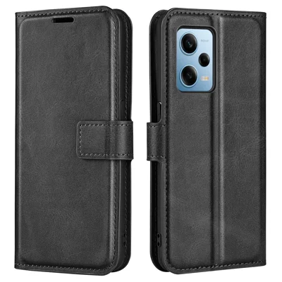 For Xiaomi Redmi Note 12 Pro 5G / Note 12 Pro Speed 5G / Poco X5 Pro 5G Cell Phone Case Calf Texture Stand Wallet Flip Cover - Black