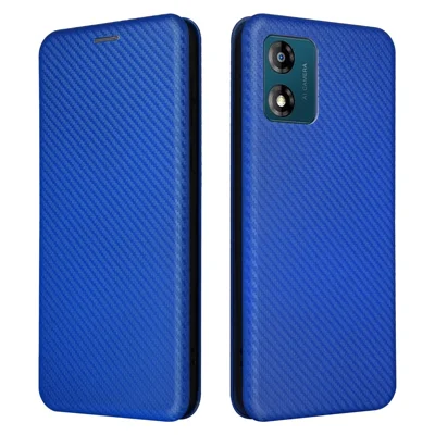 Für Motorola Moto E13 4G Handyhülle mit Kartenfach Kohlefaser-Textur Leder Schutzhülle mit Ständer - Blau