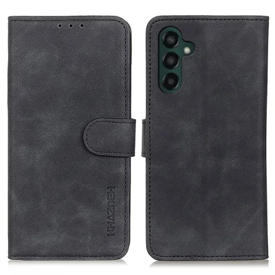 KHAZNEH For Samsung Galaxy A24 4G (162.1 x 77.6 x 8.3mm) Anti-shock Phone Case Retro Texture Flip Wallet Stand Protective Phone Cover - Black