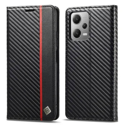LC.IMEEKE Für Xiaomi Poco X5 5G / Redmi Note 12 5G (Global) / (Indien) / (China) Carbon-Faser-Optik stoßfestes Handy-Etui Leder Stand-Portemonnaie-Hülle - Vertikaler Streifen