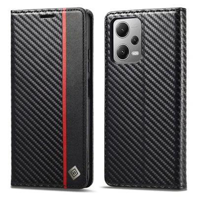 LC.IMEEKE For Xiaomi Poco X5 Pro 5G / Redmi Note 12 Pro 5G / Note 12 Pro Speed 5G Carbon Fiber Texture Leather Wallet Phone Case Anti-drop Stand Cover - Vertical Stripe