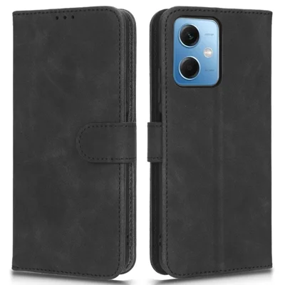 Folia na telefon z klapką z ekologicznej skóry PU o wrażeniu dotyku skóry dla Xiaomi Poco X5 5G / Redmi Note 12 5G (Global) / (Indie) / (Chiny), etui typu portfel z podstawką antyudarowe - Czarny