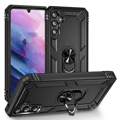 Für Samsung Galaxy A34 5G Ring-Halter Kickstand-Hülle TPU + PC Schutzhandyhülle - Schwarz
