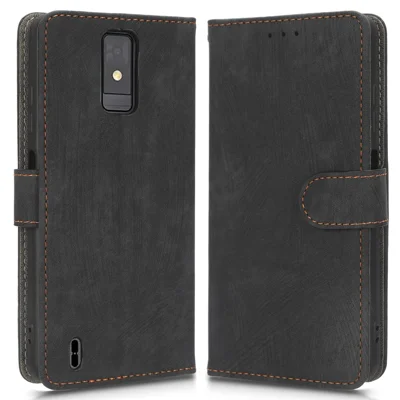 Mobile Phone Case for ZTE Blade A32 , PU Leather Phone Shell Stand RFID Blocking Wallet Cover - Black