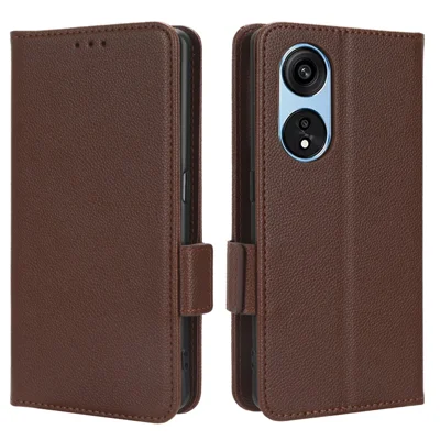 Portemonnee-telefoonhoesje met stand voor Oppo Reno8 T 5G / A1 Pro 5G, Litsjibladerenstructuur, PU-leer, dubbele magnetische sluiting, bruin