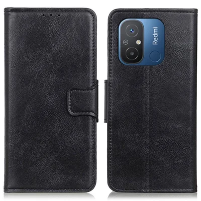 Handyhülle für Xiaomi Poco C55 4G / Redmi 11A 4G / 12C 4G Crazy Horse Textur PU-Leder Standfunktion Brieftasche Hülle - Schwarz