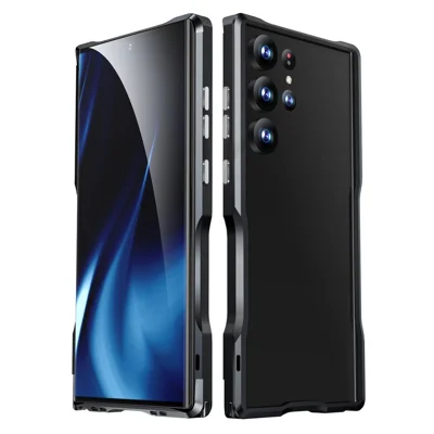 LUPHIE para Samsung Galaxy S23 Ultra Funda Protectora de Teléfono con Marco Metálico - Negro