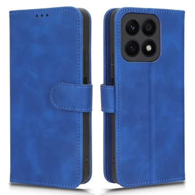 For Honor X8a 4G Skin-friendly PU Leather Phone Case Stand Protective Phone Wallet Cover - Blue
