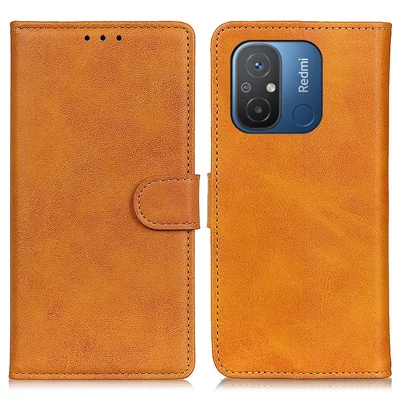 Für Xiaomi Poco C55 4G / Redmi 11A 4G / 12C 4G Handyhülle Brieftasche Ständer Kuhledertextur PU-Lederhülle - Braun
