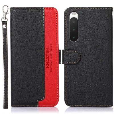 KHAZNEH For Sony Xperia 10 V RFID Blocking Leather Phone Case Litchi Texture Wallet Phone Stand Cover - Black