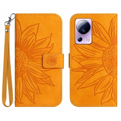 Für Xiaomi 13 Lite / Civi 2 5G HT04 PU-Leder-Handyhülle mit Sonnenblumen-Abbildung, Klapp-, Portemonnaie-, Ständer- und Stoßfester Schutz - Gelb