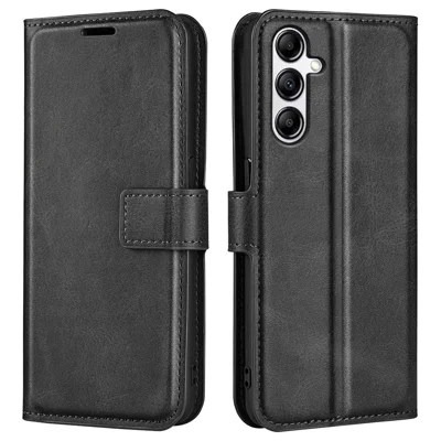 For Samsung Galaxy A34 5G Folio Flip Phone Case Calf Texture Stand Wallet Cover - Black