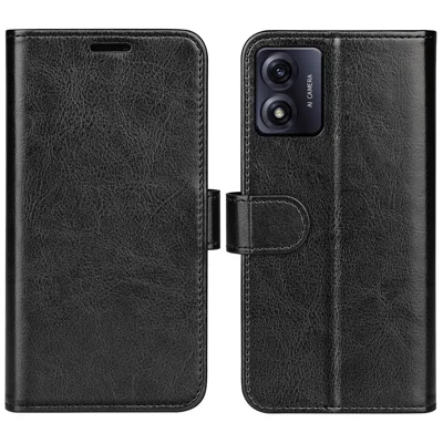 Für das Motorola Moto E13 4G Smartphone Hülle Crazy Horse Textur Leder Wallet Flip Stand Handyhülle - Schwarz