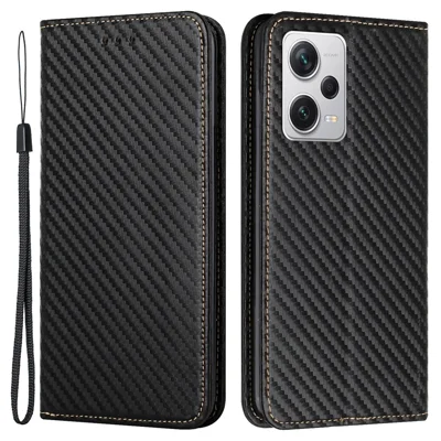 Leer telefoonhoesje met standaard voor Xiaomi Poco X5 Pro 5G / Redmi Note 12 Pro 5G / Note 12 Pro Speed 5G - Zwart