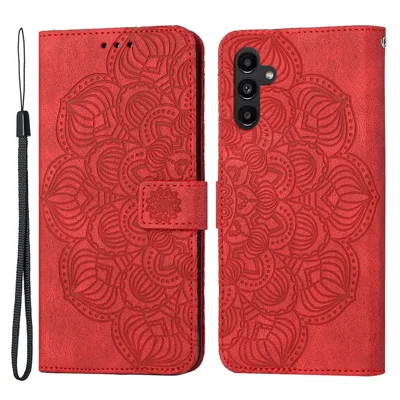 Flip Leather Phone Case For Samsung Galaxy A24 4G (162.1 x 77.6 x 8.3mm) Imprinting Mandala Flower Phone Wallet Cover Stand - Red