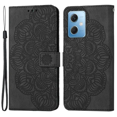 Funda de cuero con tapa y estampado de flor mandala para Xiaomi Redmi Note 12 5G (Global) / (India) / (China) / Poco X5 5G - Negro
