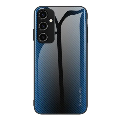 For Samsung Galaxy A34 5G Phone Case Carbon Fiber Texture TPU+Tempered Glass Phone Cover - Baby Blue