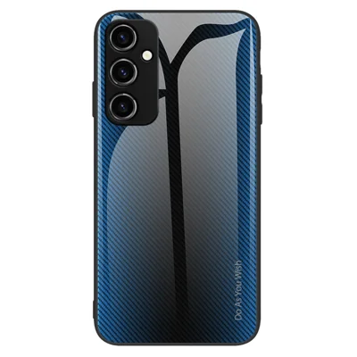For Samsung Galaxy A54 5G Tempered Glass Soft TPU Phone Case Carbon Fiber Texture Phone Cover - Baby Blue