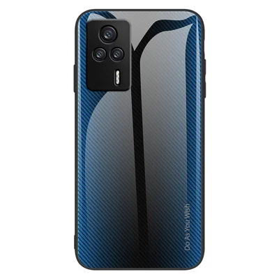 For Xiaomi Redmi K60E 5G Tempered Glass Soft TPU Phone Case Carbon Fiber Texture Slim Protective Cell Phone Cover - Baby Blue