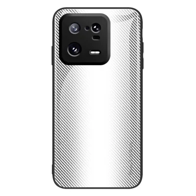 For Xiaomi 13 Pro 5G Anti-scratch Cell Phone Case Carbon Fiber Texture Tempered Glass+TPU Phone Cover - White