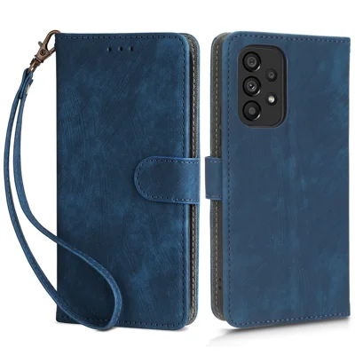 For Samsung Galaxy A53 5G Mobile Phone Case RFID Blocking Stand Wallet Leather Cover with Strap - Blue