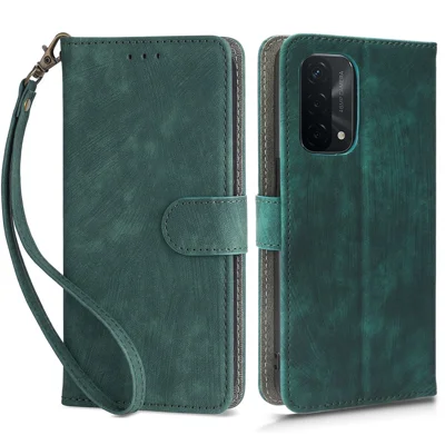 For Oppo A93 5G / A74 5G / A54 5G Phone Wallet Case RFID Blocking PU Leather Stand Cover with Strap - Green
