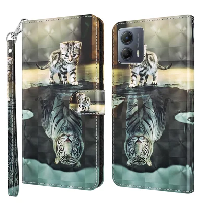 For Motorola Moto G13 4G / G23 4G / G53 5G PU Leather Cover 3D Pattern Printing Stand Wallet Phone Case - Cat and Tiger