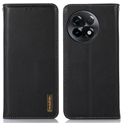KHAZNEH for OnePlus Ace 2 5G / 11R 5G Phone Case Wallet Stand RFID Blocking Genuine Cowhide Leather Phone Cover - Black
