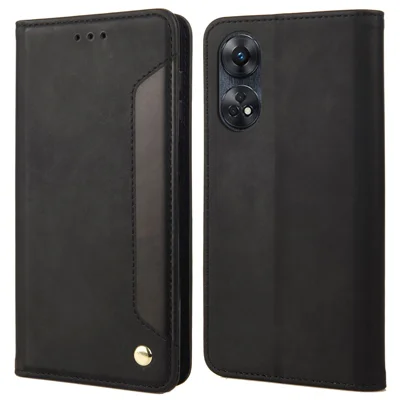 For Oppo Reno8 T 4G Phone Wallet Case PU Leather Color Splicing Stand Skin-touch Phone Cover - Black