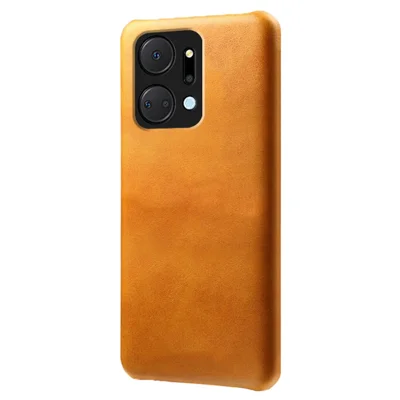 Voor Honor X7a 5G Kalfstextuur Hoesje Tegen Krasjes PU Leer Gecoat PC Mobiele Telefoonhoes - Oranje
