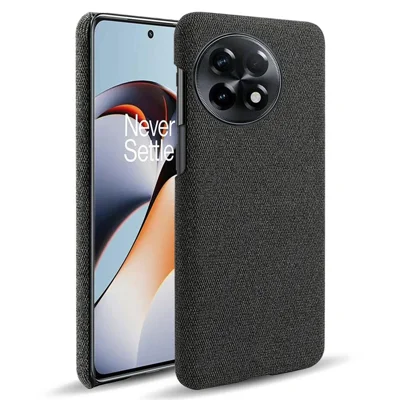 غطاء هاتف ذكي بملمس قماشي لهاتف OnePlus 11R 5G / Ace 2 5G، غطاء واقي من البلاستيك الصلب + قماش بلون سادة مقاوم للخدوش - أسود