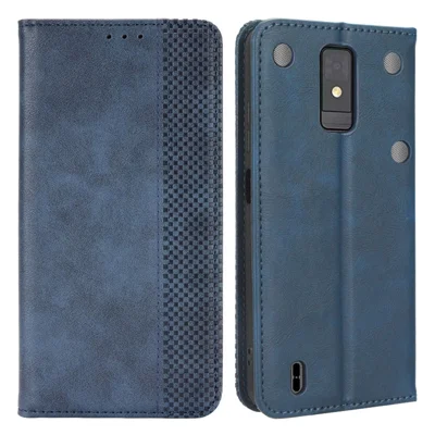 For ZTE Blade A32 Wallet Phone Case Retro Flip PU Leather Magnetic Absorption Stand Cover - Blue