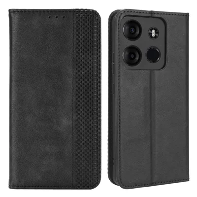 For TECNO Spark Go 2023 4G Vintage PU Leather Magnetic Flip Cover Stand Wallet Phone Case - Black